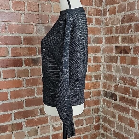 All Saints Women's Elle Metallic Jumper Black Open Knit Batwing Top XS - Picture 6 of 15